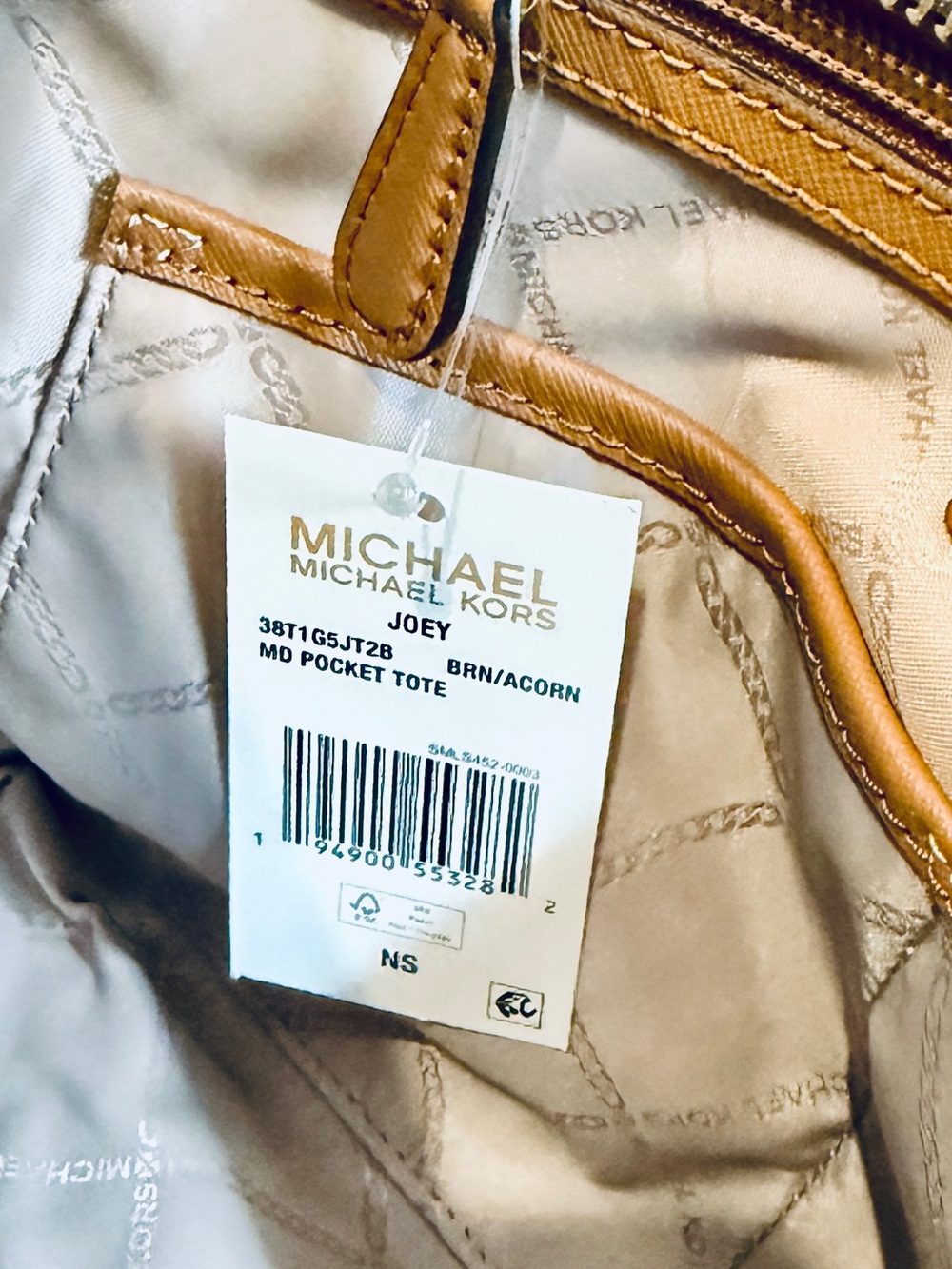 Michael Kors Joey Tote Logo Canvas Brown Monogram Tan Snap Front Pocket. New! - Picture 2 of 13